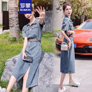 羅蒙復(fù)古牛仔布長裙連衣裙女2024年夏季新款法式高級(jí)感小個(gè)子連身裙子 圖片色 S 推薦 95斤以內(nèi)