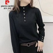 皮爾卡丹2025年秋冬新款百搭燈籠袖半高領(lǐng)毛衣寬松大碼針織衫針織打底衫厚 黑色 S 建議85-95斤