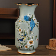 蒂拉美式陶瓷花瓶花藝套裝擺件家居裝飾仿真花假花工藝品家居擺件擺設 灰底蘭雀花瓶不帶花