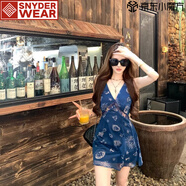 SNYDER WEAR復古印花v領(lǐng)背心連衣裙女2025夏季新款氣質(zhì)收腰顯瘦辣妹裙子女 短裙 XL 建議115-135斤