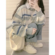 VZVY牛仔褲套裝少女秋冬2024新款初中高中學(xué)生休閑時(shí)尚洋氣毛衣兩件套 條紋毛衣+藍(lán)色褲子兩件套裝(春秋 M