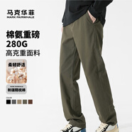 馬克華菲【棉氨重磅280G】休閑褲男士25春秋簡(jiǎn)約經(jīng)典直筒松緊腰頭舒適長(zhǎng)褲 203軍綠（舒適版） L （高170-175重65-70）