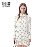 Teenie Weenie小熊連衣裙女2025年春夏新款復古優(yōu)雅學(xué)院波點(diǎn)褶長(cháng)袖短裙