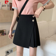 皮爾卡丹（pierre cardin）半身裙女2025夏高腰職業(yè)裙工裝裙不規(guī)則裙子防走光西裝裙a字裙短 黑色 XL 120-130斤