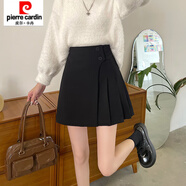 皮爾卡丹大碼胖春季韓版輕熟文藝高腰不規則半身裙時(shí)髦洋氣休閑百褶裙潮 黑色 L 【建議100-120斤】