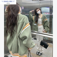 壹源港短外套女棒球服2025春秋季寬松bf原宿風(fēng)百搭美式復(fù)古學(xué)生夾克上衣 綠色  M 90-105斤