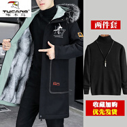 啄木鳥(niǎo)（TUCANO）棉衣派克服男沖鋒上衣服冬天加絨加厚外套潮流中長(cháng)款男士棉襖棉服 21195黑色+黑色毛衣 新年戰袍 L 105-125斤左右