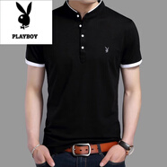 花花公子（PLAYBOY）夏季男士短袖t恤純棉潮流半袖立領(lǐng)韓版修身體恤上衣絲光棉男裝 8895黑色（短袖一件裝） XL 175135-145斤