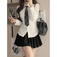 will notJK制服純欲風(fēng)辣妹收腰長(cháng)袖襯衫女學(xué)院風(fēng)綁帶修身上衣學(xué)生白色襯衣 白色長(cháng)袖襯衫+黑色百褶裙:贈碳灰 XS :