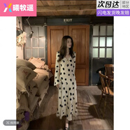 曦牧遙云霧玫瑰RARE ZZ法式氣質(zhì)優(yōu)雅印花復(fù)古長袖v領(lǐng)波點連衣裙氣質(zhì)長裙 香檳波點原版質(zhì)量 M 100到110斤左右
