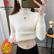 皮爾卡丹（pierre cardin）打底衫加絨加厚毛衣女一體絨內搭2026新款冬季蕾絲半高領(lǐng)保暖上衣 白色 S 85-90斤