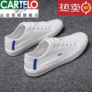 卡帝樂鱷魚（CARTELO）男鞋夏季透氣2025新款潮流運(yùn)動(dòng)百搭平底板鞋男士休閑帆布潮鞋夏季 白色 39