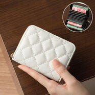 途尊（kingtrip）ins新款菱格歐美時(shí)尚女士小錢(qián)包女短款學(xué)生韓版零錢(qián)包女卡包皮夾 白色[18卡位防消磁防盜鎖版]