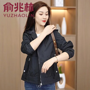 俞兆林 中年短外套女春秋薄款2024新款時(shí)尚休閑連帽寬松女士夾克上衣 黑色 2XL 【建議125-140斤】