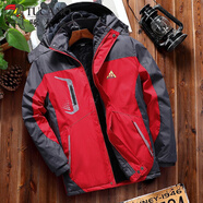 啄木鳥(niǎo)外套男夾克秋冬季加絨加厚沖鋒衣男士連帽寬松戶(hù)外大碼上衣服男裝 6801紅色【女款】 3XL （150-165斤）