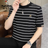 啄木鳥(niǎo)（TUCANO）潮流高端針織短袖t恤男修身燙鉆夏季薄款冰絲男士格子半袖體恤衫 1125黑色 XL 120-135斤
