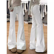 燦圖白色美式窄版微喇牛仔褲女秋冬季新款辣妹直筒高腰顯瘦小個(gè)子長(cháng)褲 白色【常規款】 M