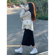 榮西圖（RONGXITU）秋冬韓版套裝女學生寬松溫柔風娃娃領毛呢外套+黑色半身裙 上衣 單件 S
