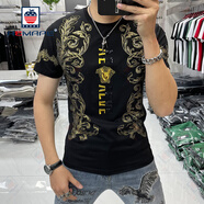 AEMAPE短袖T恤男修身夏季新款個性刺繡印花潮牌絲光棉休閑圓領體恤 黑色 M