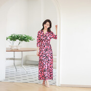 LT DVF裹身裙2025年夏季新款修身顯瘦遮肉海邊度假長(cháng)款碎花連衣裙 粉色涂鴉無(wú)領(lǐng)長(cháng)款H14-8 XS