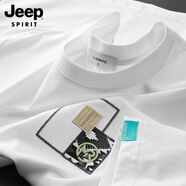 JEEP SPIRIT吉普高端絲光棉貼布刺繡圓領(lǐng)短袖t恤男款夏季潮流青年冰絲體恤衫 白色 （涼感舒適） M