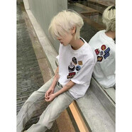 尚德光美式國潮牌純棉重磅短袖t恤男夏季寬松五分半袖ins高街打底體恤衫 DOODS-白色 XL (建議120-140斤)