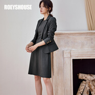 ROEYSHOUSE 羅衣知性純色職業(yè)套裝女秋裝新款西裝外套連衣裙兩件套11782 深灰色 M