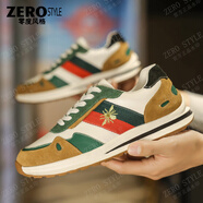 零度風格·ZERO STYLE輕奢男鞋春秋季運動休閑板鞋小蜜蜂潮牌拼色潮流時尚舒適阿甘鞋 灰綠色 【品牌男鞋】 43