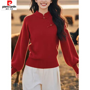 皮爾卡丹（pierre cardin）新中式國風(fēng)穿搭毛衣秋冬純色簡約顯瘦針織衫寬松百搭長袖上衣 紅色 S (80-90斤)