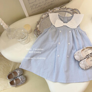 夢(mèng)伊藍（MENGYILAN）嬰兒公主連衣裙小童無(wú)袖背心裙夏款新款女童娃娃領(lǐng)寶寶網(wǎng)紅洋氣裙 藍色條紋公主裙 90