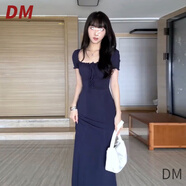 DALEY MODE法式藍(lán)色修身風(fēng)情萬種連衣裙子春夏女裝2025新款海邊度假包臀長裙 【藏藍(lán)色】 S 40/45kg