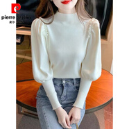 皮爾卡丹（pierre cardin）半高領(lǐng)針織打底衫女感內(nèi)搭毛衣法式燈籠袖上衣2025秋冬裝新款氣質(zhì) 白色 L 110斤-120斤