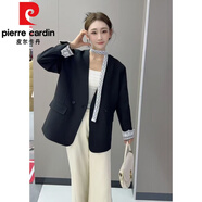 皮爾卡丹（pierre cardin）2025春季韓版名媛蕾絲飄帶百搭顯瘦氣質(zhì)OL職業(yè)西裝外套V領(lǐng)西服女 黑色 M 90-115