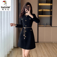 啄木鳥(niǎo)小香風(fēng)連衣裙女2024春秋裝新款法式氣質(zhì)收腰顯瘦高級(jí)感小個(gè)子裙子 黑色 【配腰帶】 M 【96-107斤】