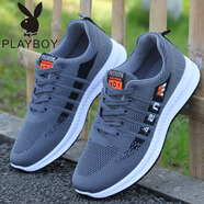 花花公子（PLAYBOY）輕便防臭男鞋子男士運動(dòng)鞋春秋季新款透氣網(wǎng)鞋休閑鞋學(xué)生跑步鞋男 306灰色 43  標準碼