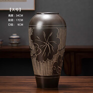 景德鎮(zhèn)花瓶陶瓷擺件客廳插花新中式輕奢裝飾品花器復(fù)古手工大花盆 卡其色 雕刻04【大】