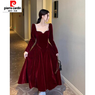 皮爾卡丹大碼法式赫本風(fēng)氣質(zhì)絲絨連衣裙女2025秋冬收腰顯瘦方領(lǐng)長(cháng)短款裙子 紅色【長(cháng)款】【內襯+拉鏈】 2XL 【127-136斤】