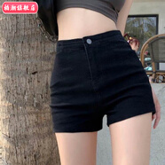 柏潮牛仔短褲女高彈力夏季高腰黑色顯瘦辣妹a字熱褲性感緊身包臀ins潮 黑色【高品質(zhì)】 S 【建議85-95斤】