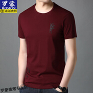 羅蒙棉質(zhì)雞心領(lǐng)短袖t恤男2025夏季新款寬松涼感冰絲爸爸裝半袖體恤衫 圓-領(lǐng) 83651 酒紅 薄款 2XL 180建議160-170斤