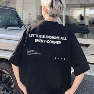 意森頓oversize純棉短袖t恤男夏季美式潮牌寬松重磅半袖衣服加大碼體恤 黑色 常規(guī) （重磅） 5XL （190-220斤）