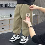 乖妮貓（GUAINIMAO）男童褲子春秋款童裝燈芯絨衛褲兒童新款條絨褲寬松休閑運動長褲 卡其色春秋不加絨 110 碼