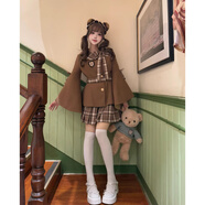 凌卡戚春裝新款優(yōu)雅千金感甜美少女毛呢外套裙子顯瘦兩件套裝 咖色上衣+咖色半裙套裝 S