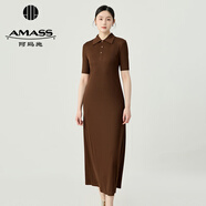 阿瑪施（AMASS）女裝2025春季新款氣質(zhì)復(fù)古百搭翻領(lǐng)紐扣收腰短袖連衣長(zhǎng)裙550030 可可棕 M (3碼)