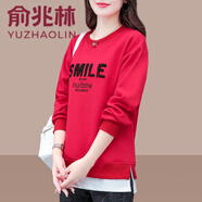 俞兆林中長(zhǎng)款圓領(lǐng)衛(wèi)衣女春秋2024年新款年輕秋季減齡寬松假兩件上衣大紅M 【建議80-95斤】