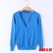 tromlfz春夏秋季薄款針織女開(kāi)衫長(zhǎng)袖V領(lǐng)短款毛衣披肩修身大碼長(zhǎng)袖空調(diào)衫 湖藍(lán)色 3XL 140-155斤穿