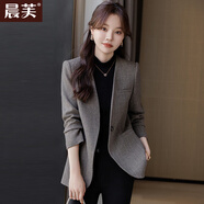 晨芙無領西裝外套女春秋高級感女神范復古氣質休閑小個子短款西服上衣 灰色西裝 常規(guī) XL 建議118-128斤