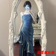 顧夕岑公主魚(yú)尾裙婚禮宴會(huì )成人禮日常聚會(huì )藍色人魚(yú)姬高端吊帶晚禮服裙 藍色人魚(yú)姬 S