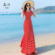 品計沙灘裙女海邊度假長(cháng)裙小個(gè)子2026夏季流行雪紡裙子紅色波點(diǎn)連衣裙 紅色波點(diǎn) L 建議105至115斤