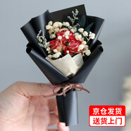 多想余小花束迷你花束真花小花束口袋花干花花束鮮花手捧花永生花擺件 玫瑰-黑色紙口袋花