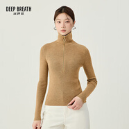 深呼吸DEEP BREATH女裝豎坑條拉鏈翻領(lǐng)修身純羊毛針織衫女A300996 燕麥 M (3碼)